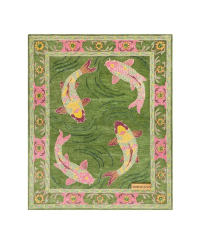 Hand tufted green - hand, fish